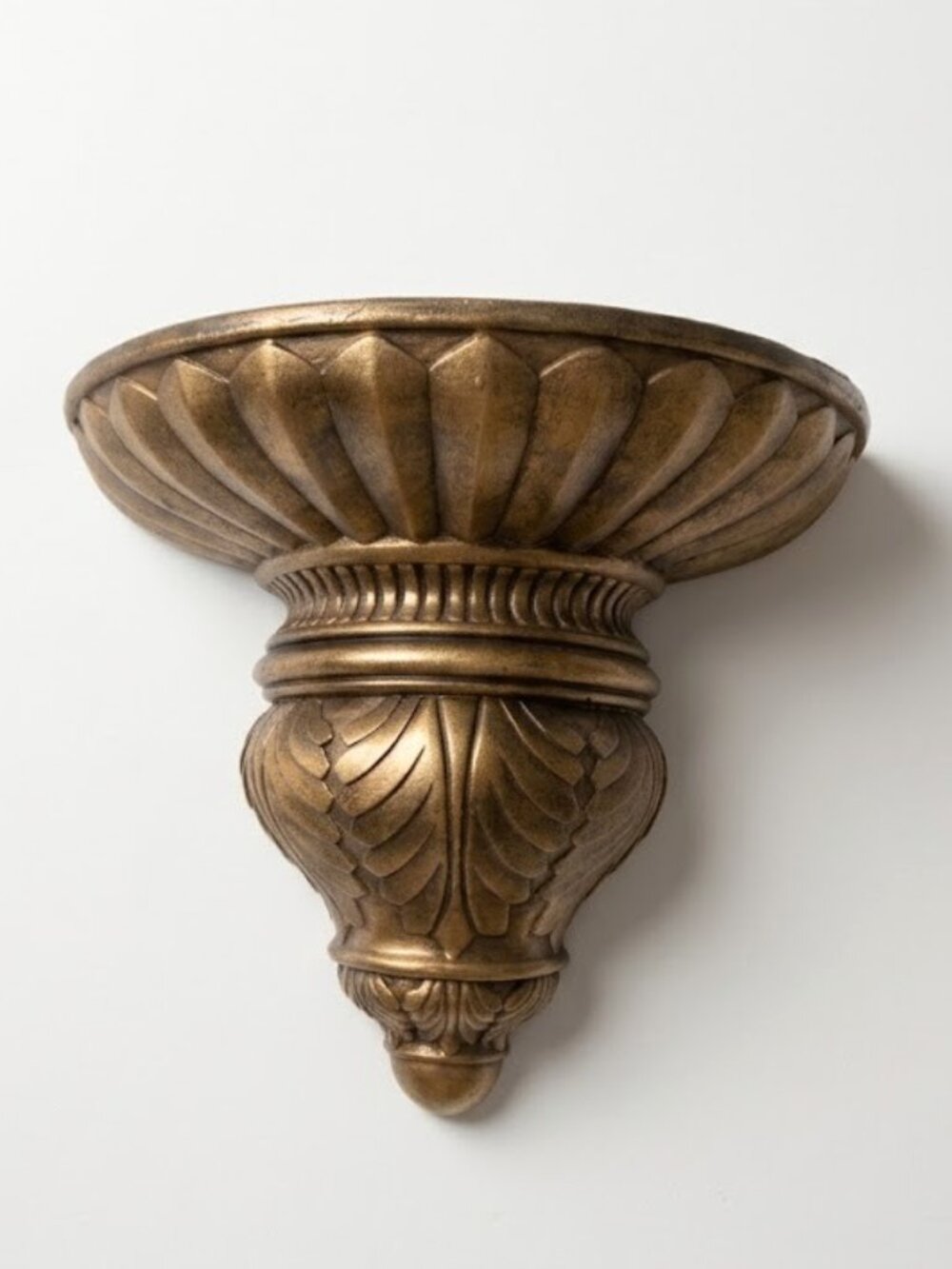 Vintage Gold Resin Wall Sconce Shelf Ornate Scroll Leaf Fluted Floating Bracket